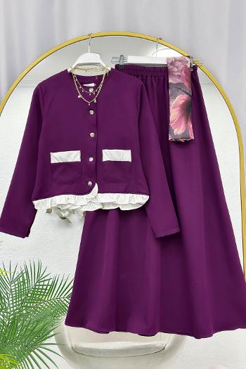 EKRU FIRFIR DETAYLI KREP TAKIM