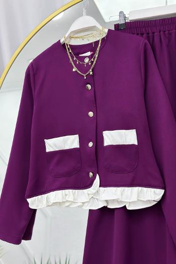 EKRU FIRFIR DETAYLI KREP TAKIM