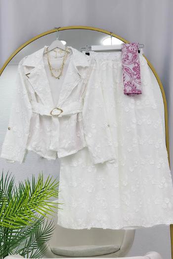 PAPATYA KABARTMALI  BRODE ETEKLİ KADIN TAKIM