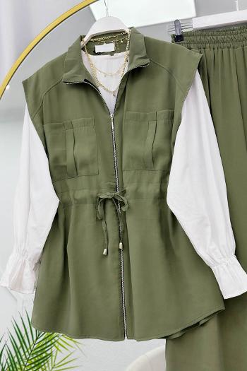 TENSEL KUMAŞ BELİ BÜZGÜLÜ PANTOLONLU YTAKIM