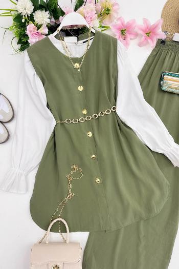 LÜLE TAŞ DETAYLI YELEK PANTOLONLU KADIN TAKIM 