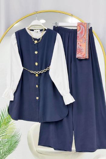 LÜLE TAŞ DETAYLI YELEK PANTOLONLU KADIN TAKIM