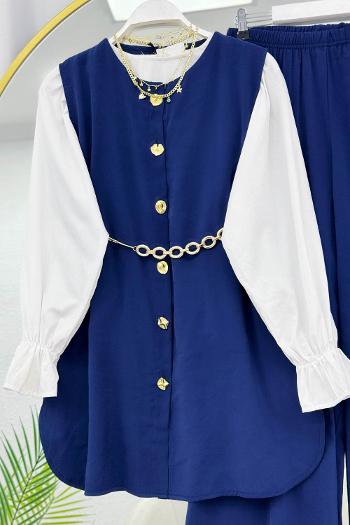 LÜLE TAŞ DETAYLI YELEK PANTOLONLU KADIN TAKIM