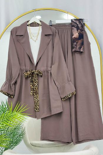 BELDEN LEOPAR BAĞLAMALI PANTOLON TAKIM