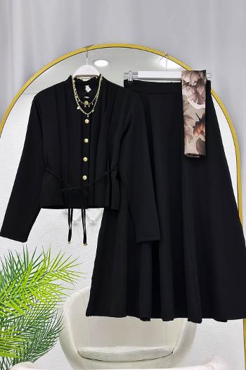 GOLD DÜĞMELİ BELİ BÜZGÜLÜ ETEK TAKIM