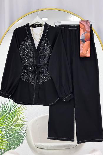 BONCUK  DESENLİ PANTOLONLU KADIN  KOT TAKIM