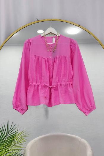 BELDEN BÜZGÜLÜ ÖNÜ DÜĞMELİ GÖMLEK