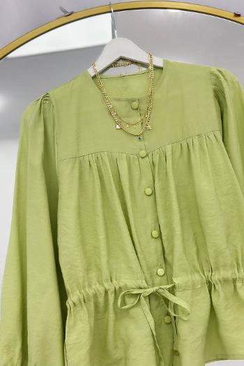 BELDEN BÜZGÜLÜ ÖNÜ DÜĞMELİ GÖMLEK