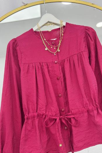 BELDEN BÜZGÜLÜ ÖNÜ DÜĞMELİ GÖMLEK