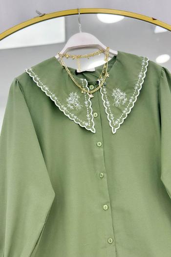 YAKASI İŞLEMELİ KADIN GÖMLEK