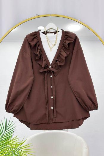 ÖNÜ FIRFIRLI BAĞLAMALI KADIN GÖMLEK TUNİK