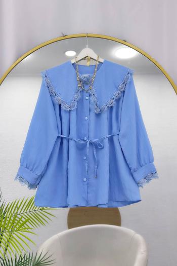 YAKASI DANTEL İŞLEMELİ GÖMLEK