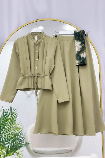 GOLD DÜĞMELİ BELİ BÜZGÜLÜ ETEK TAKIM