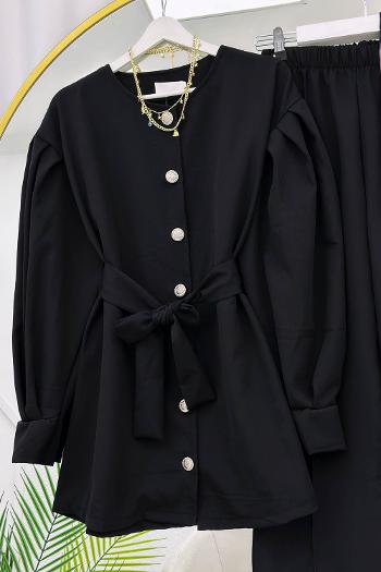 ÖNÜ DÜĞMELİ KUŞAKLI KREP TAKIM