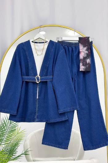 KEMER DETAYLI KİMONO PANTOLONLU TAKIM