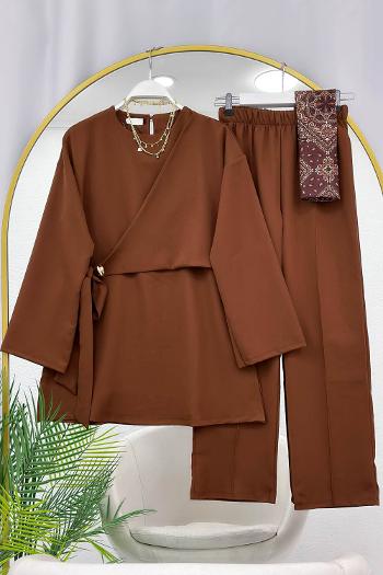 YANDAN TOKALI KREP PANTOLONLU TAKIM