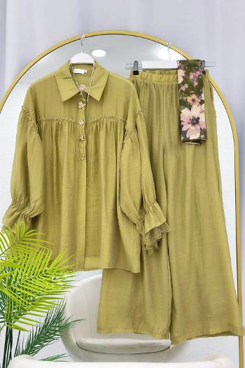 KOLU DANTELLİ GOLD DÜĞME PANTOLON TAKIM