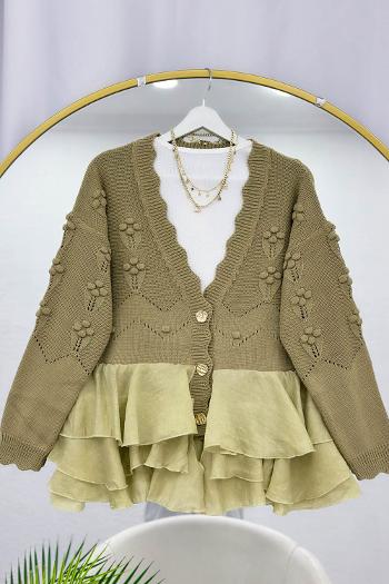 ŞİFON VOLANLI KABARTMALI TRİKO HIRKA