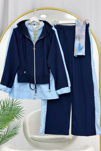 İKİ RENKLİ FERMUARLI PANTOLONLU SPOR TAKIM