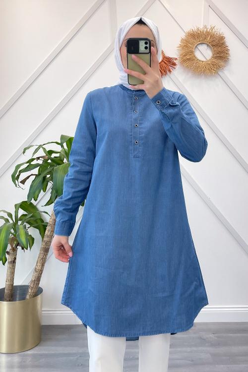 HAKİM YAKA DÜĞMELİ KOT GÖMLEK