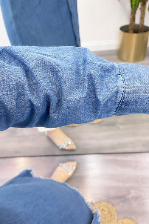 TAŞLI APOLETLİ KOT GÖMLEK