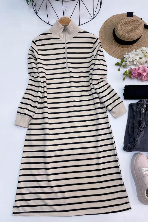 FERMUAR DETAY ÇİZGİLİ TUNİK