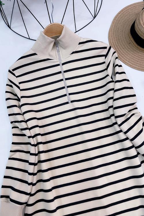 FERMUAR DETAY ÇİZGİLİ TUNİK