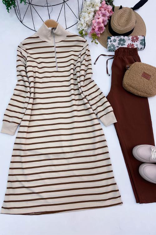 FERMUAR DETAY ÇİZGİLİ TUNİK