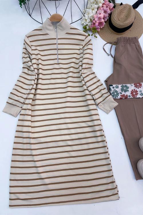 FERMUAR DETAY ÇİZGİLİ TUNİK