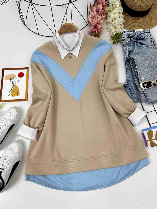 TAŞ BASKILI KOT DETAYLI TUNİK