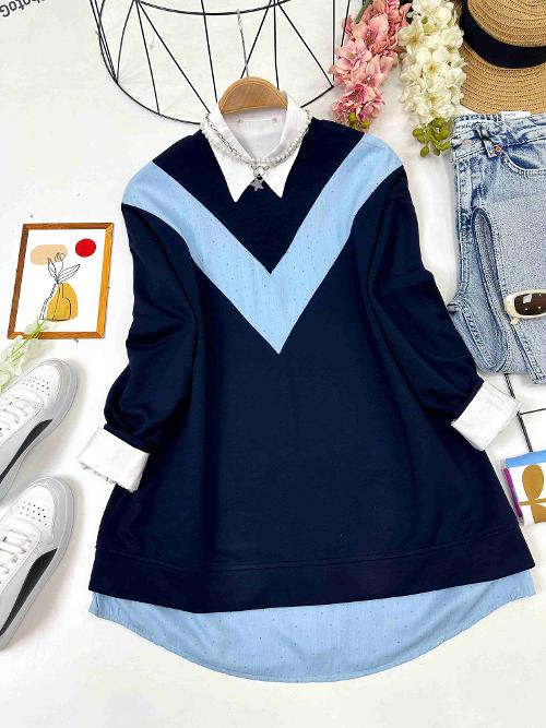 TAŞ BASKILI KOT DETAYLI TUNİK