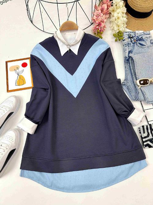 TAŞ BASKILI KOT DETAYLI TUNİK