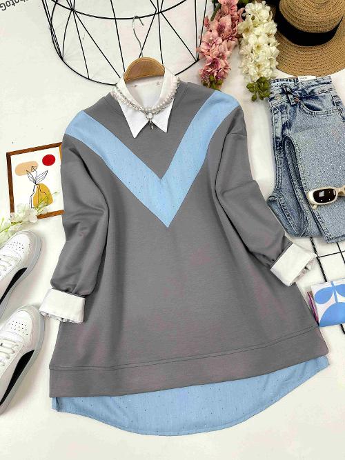 TAŞ BASKILI KOT DETAYLI TUNİK