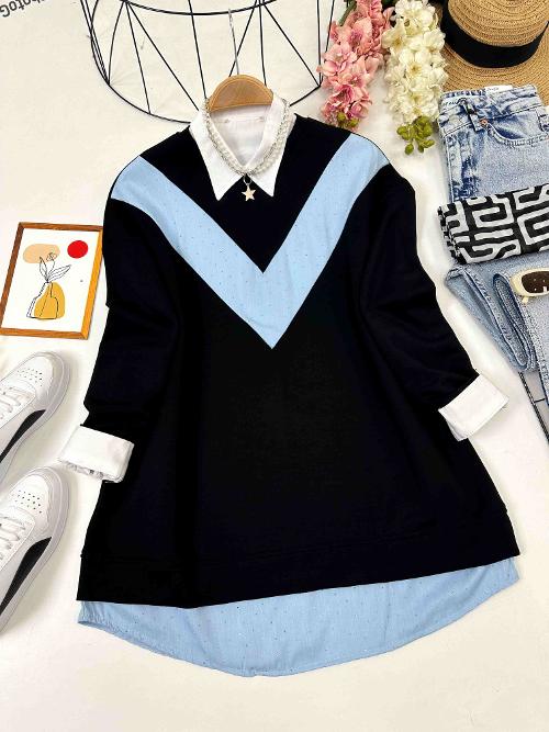 TAŞ BASKILI KOT DETAYLI TUNİK