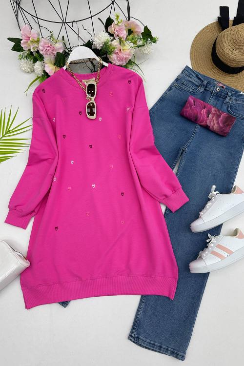 KÜÇÜK KALP NAKIŞ DETAYLI TUNİK