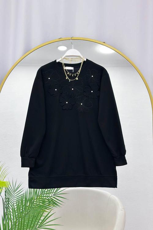 ÇİÇEK NAKIŞLI TAŞ DETAYLI OYSHO KUMAŞ KADIN TUNİK