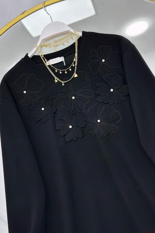 ÇİÇEK NAKIŞLI TAŞ DETAYLI OYSHO KUMAŞ KADIN TUNİK