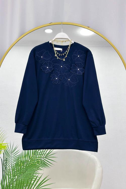 ÇİÇEK NAKIŞLI TAŞ DETAYLI OYSHO KUMAŞ KADIN TUNİK