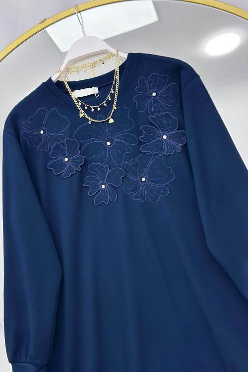 ÇİÇEK NAKIŞLI TAŞ DETAYLI OYSHO KUMAŞ KADIN TUNİK