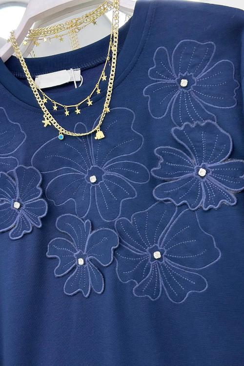 ÇİÇEK NAKIŞLI TAŞ DETAYLI OYSHO KUMAŞ KADIN TUNİK