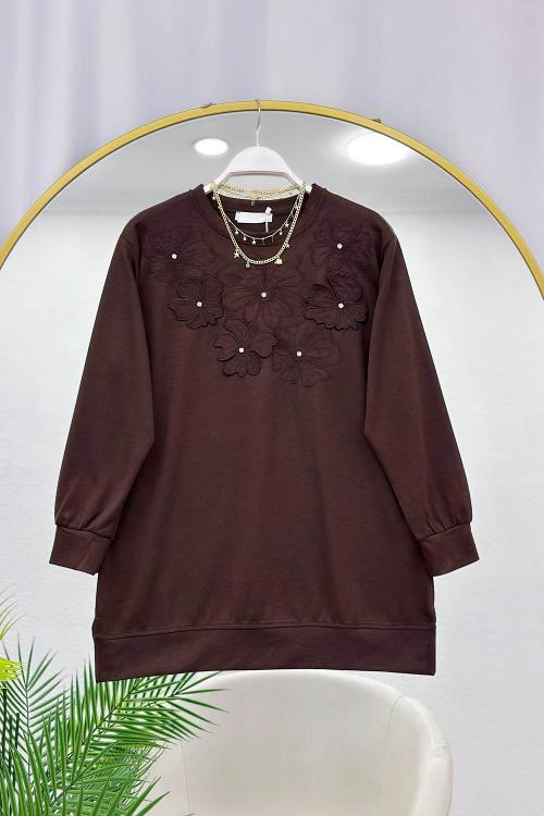 ÇİÇEK NAKIŞLI TAŞ DETAYLI OYSHO KUMAŞ KADIN TUNİK