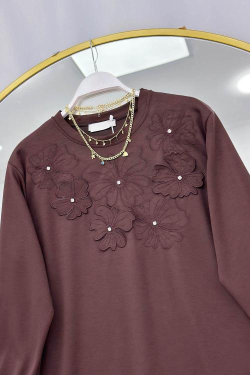 ÇİÇEK NAKIŞLI TAŞ DETAYLI OYSHO KUMAŞ KADIN TUNİK