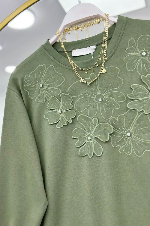 ÇİÇEK NAKIŞLI TAŞ DETAYLI OYSHO KUMAŞ KADIN TUNİK