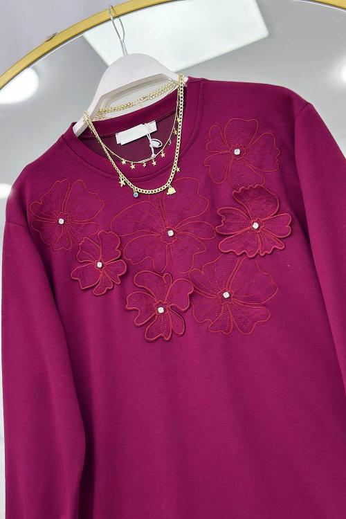 ÇİÇEK NAKIŞLI TAŞ DETAYLI OYSHO KUMAŞ KADIN TUNİK