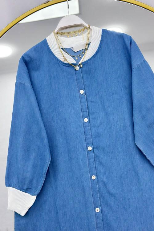 LASTİK RİBANALI MAXİ BOY KOT GÖMLEK