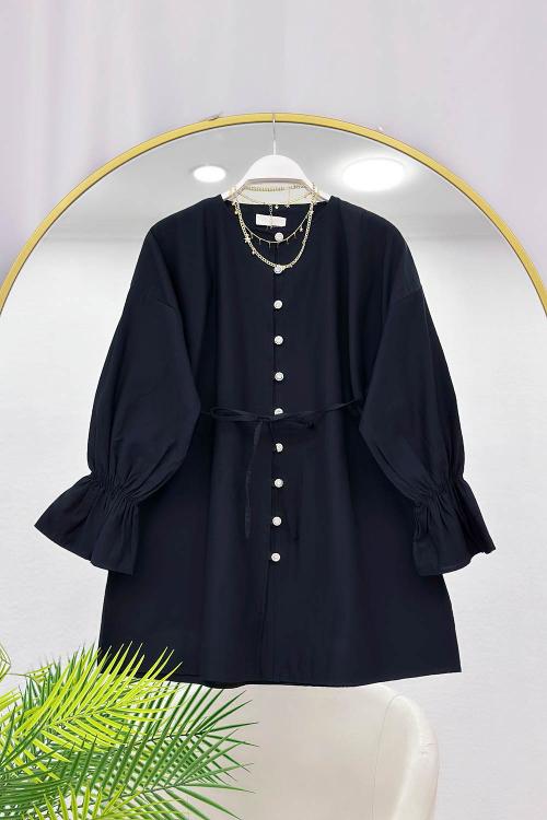 KOLLARI LASTİKLİ İPLİ KADIN TUNİK GÖMLEK