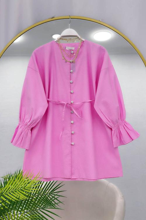 KOLLARI LASTİKLİ İPLİ KADIN TUNİK GÖMLEK