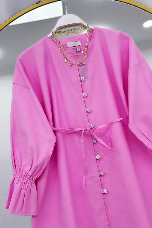 KOLLARI LASTİKLİ İPLİ KADIN TUNİK GÖMLEK