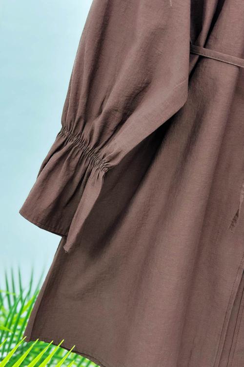 KOLLARI LASTİKLİ İPLİ KADIN TUNİK GÖMLEK