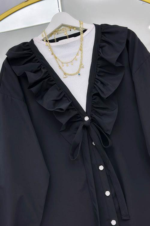 ÖNÜ FIRFIRLI BAĞLAMALI KADIN GÖMLEK TUNİK